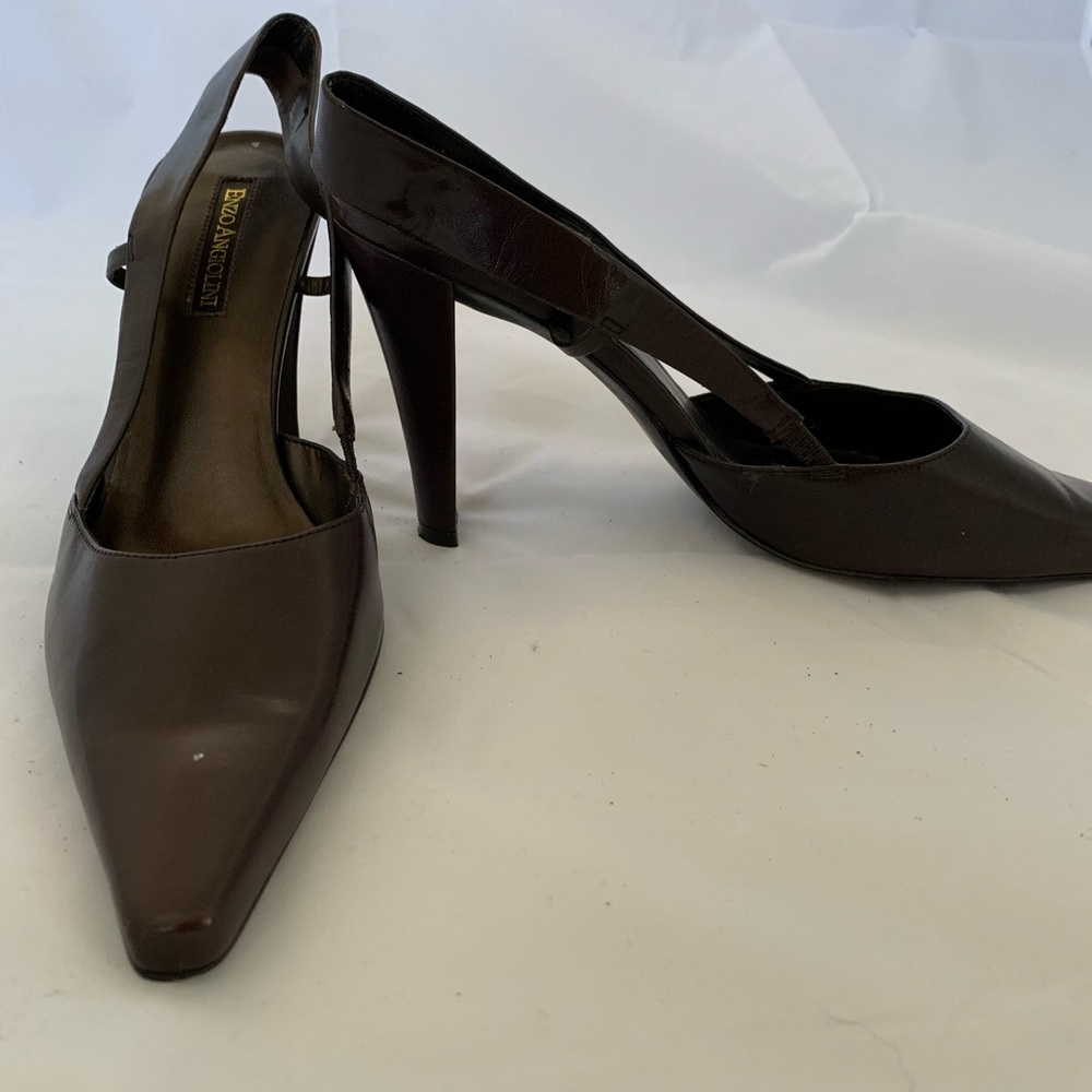 Enzo Angiolini Brown Pointed Toe Slingback Heels